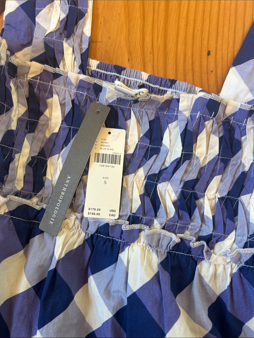 Anthropologie Blue and White Gingham Midi Dress - Picture 3 of 7